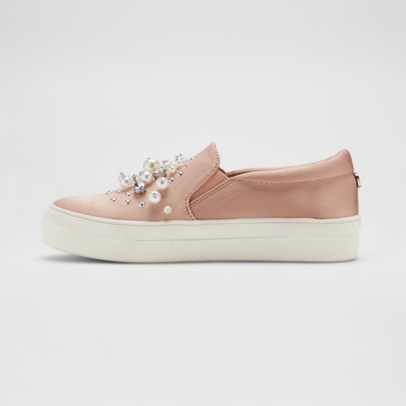 Mossimo Raquel Pink Satin Jeweled Pearl Sneakers - Picture 2 of 6